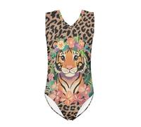 QWEFVB Green Cactus Gymnastics Leotards for Girls Stretch Leopards Dance Ballet Unitards,Cartoon Tiger Leopard Print