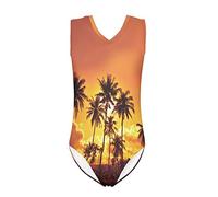 QWEFVB Green Cactus Gymnastics Leotards for Girls Stretch Leopards Dance Ballet Unitards,Hawaiian Palm Tree Orange Sunset