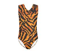 QWEFVB Gymnastics Leotard for Girls Outfit Kids Sleeveless Unitard One-Piece Dancewear,Tiger Stripe