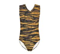 QWEFVB Gymnastics Leotard for Girls Outfit Kids Sleeveless Unitard One-Piece Dancewear,Tiger Stripe-Yellow