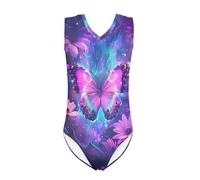 QWEFVB Gymnastics Leotards for Girls Sleeveless Bodysuit Dance Leotards Performance Costume,Purple Butterfly