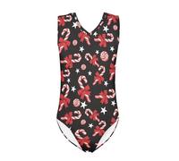 QWEFVB Gymnastics Leotards for Little Girls Tank Bodysuit Ballet Dancewear Sleeveless Athletic Dance Unitard,Christmas Candy Bow Tie