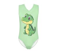 QWEFVB Leotards for Girls Gymnastics 3-14 Years Kids Dance Clothes Summer Beachwear,Green Crocodile