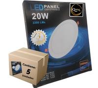 QWell - 5 x Round LED Downlight Panel 20W | 20 cm | 2200 LM 6000K | Extra Flat Recessed Ceiling | Energy Efficiency Class B | 50,000 Hrs Lifespan | Driver Included
