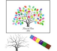 QWEPU Fingerprint Tree For Wedding, GuestBook Canvas DIY Signature Poster Coloured Gift Selection on Canvas for Wedding Reception Keep The Memory Personalised GuestBook 21 x 30 cm