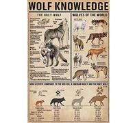QWEQWEQ Wolf Knowledge Retro Metal Tin Sign Wolves Of The World Printed Poster Cafe Bar School Home Education Living Room Art Wall Decoration Plaque Gift