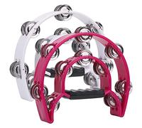 Qwertfeet 2Pack 10Inch Double Tambourine for Adult, Half Moon Musical Tambourine 20 Metal Jingles Hand Percussion Drum