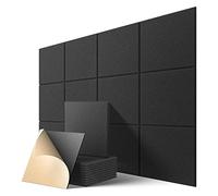 Qwertfeet Pack of 12 Self-Adhesive Acoustic Panels, 12 X 12 X 0.4 Inch, Soundproofing Panel for the Black