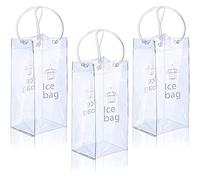 Qwertfeet Portable Ice Wine Bag Collapsible Clear Wine Pouch Cooler 3 Pieces PVC Wine Pouch Bags with Handle for Party,Outdoor,Champagne,Cold Beer,White Wine,Chilled Beverages,Iced Drinks