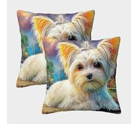 QWERTYUIOPD Cute Puppy Countryside 3D Pillow Cases Pillow Covers Set of 2 Polyester Invisible Zipper for Bedroom Kids Gift 40x40cm