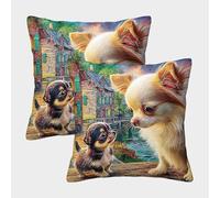 QWERTYUIOPD Dog Countryside Scene 3D Pillow Cases Pillow Covers Set of 2 Polyester Hidden Zipper Bedroom Decor Easy Care 40x40cm