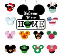 Qweryboo Interchangeable Welcome Sign for Front Door, Interchangeable Welcome to Our Home Signs Farmhouse Porch Plaques Housewarming Gift for Holiday Christmas Valentine's Day Home Decor(Black)