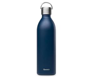 Qwetch - Active Insulated Bottle Navy Blue 1L - Stainless Steel Recycled Handle Flask - 24h Cold & 12h Hot - Leakproof & Compact