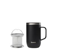 QWETCH Tea Infuser Mug with Handle 470ml - Black Recycled Stainless Steel - Keeps Drinks Hot 6h / Cold 12h - BPA-Free, Splash-Proof Lid, Built-in Stainless Filter