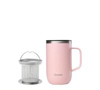 QWETCH Tea Infuser Mug with Handle 470ml - Pastel Pink Recycled Stainless Steel - Keeps Drinks Hot 6h / Cold 12h - BPA-Free, Splash-Proof Lid, Built-in Stainless Filter