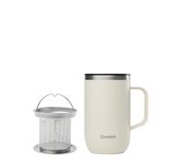 QWETCH Tea Infuser Mug with Handle 470ml - Sand Recycled Stainless Steel - Keeps Drinks Hot 6h / Cold 12h - BPA-Free, Splash-Proof Lid, Built-in Stainless Filter