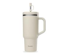 QWETCH Travel Cup 900ml with Straw & Handle - 48h Iced / 12h Cold - Recycled Stainless Steel - Leakproof Screw Lid - Insulated Tumbler for Cold Drinks - Sand