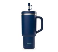QWETCH Travel Cup 900ml with Straw & Handle - 48h Iced / 12h Cold - Recycled Stainless Steel - Leakproof Screw Lid - Insulated Tumbler for Cold Drinks - Midnight Blue