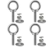 QWETRY M10 x 38mm Stainless Eye Bolt with Nuts 4 Pack, 3/8" x 1.5 inch Long Shoulder Lifting Ring Eye Bolt for Boat & Hanging, Heavy Duty Marine Grade Threaded Eyebolts for Swing Tie Down Outdoor