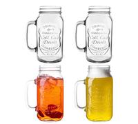 QWEZXO 24 OZ Mason Jar Drinking Glasses for Party Beverages Materials and Jars with Comfortable Handle Easy to Clean in The Dishwasher 4Pack