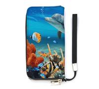 QWHJK Minimalist Wallet for Men,Dolphins Blue Print Bifold Wallet,cute Wallet,travel Wallet Womens, Dolphins Blue, 20x10.5cm, Modern