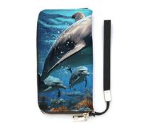 QWHJK Minimalist Wallet for Men,Dolphins Print Bifold Wallet,cute Wallet,travel Wallet Womens, Dolphins, 20x10.5cm, Modern