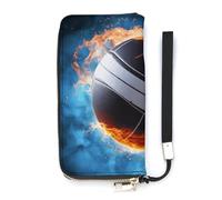 QWHJK Minimalist Wallet for Men,Ice And Fire Volleyball Print Bifold Wallet,cute Wallet,travel Wallet Womens, Ice and Fire Volleyball, 20x10.5cm, Modern