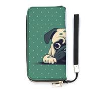 QWHJK Minimalist Wallet for Men,Pug Green Polka Dot Print Bifold Wallet,cute Wallet,travel Wallet Womens, Pug Green Polka Dot, 20x10.5cm, Modern