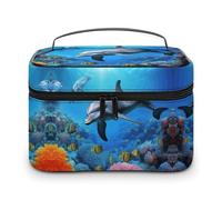 QWHJK Multi-function Storage Bag, Dolphin in The Coral Reef Printed Bathroom Storage Makeup Bag, Portable Multi-function Storage Bag, Dolphin in the coral reef, 25x18x15cm