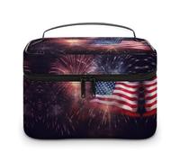 QWHJK Multi-function Storage Bag, Firework American Flag Printed Bathroom Storage Makeup Bag, Portable Multi-function Storage Bag, Firework American Flag, 25x18x15cm