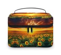 QWHJK Multi-function Storage Bag, Sunflower Field And Sunset Printed Bathroom Storage Makeup Bag, Portable Multi-function Storage Bag, Sunflower field and sunset, 25x18x15cm