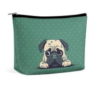 QWHJK Travel Cosmetic Bag,Pug Green Polka Dot Print Handheld Cosmetic Travel Bag,simple Cosmetic Bag,cosmetic Bag for Purse, Pug Green Polka Dot, One Size