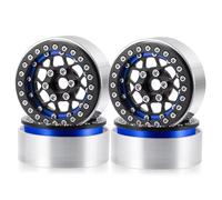 QWHTYO Compatible With Axial For SCX10 CC01 F350 D90 For TRX4 For TRX6 1/10 RC Crawler Car Parts 4Pcs 1.9" Beadlock Wheel Rim Metal Wheel Hub RC Spare Part(Blue Black)