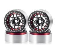 QWHTYO Compatible With Axial For SCX10 CC01 F350 D90 For TRX4 For TRX6 1/10 RC Crawler Car Parts 4Pcs 1.9" Beadlock Wheel Rim Metal Wheel Hub RC Spare Part(Red Black)