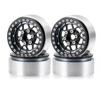 QWHTYO Compatible With Axial For SCX10 CC01 F350 D90 For TRX4 For TRX6 1/10 RC Crawler Car Parts 4Pcs 1.9" Beadlock Wheel Rim Metal Wheel Hub RC Spare Part(Gray Black)
