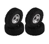 QWHTYO RC Car Tires Tyre Rims Compatible With Axial For SCX24 AX24 For TRX4M For FMS 1/18 1/24 RC Crawler Car Parts Metal 1.0" Beadlock Deep Dish Wheel Tire Set 4pcs(Silver)