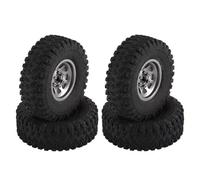 QWHTYO RC Car Tires Tyre Rims Compatible With Axial For SCX24 AX24 For TRX4M For FMS 1/18 1/24 RC Crawler Car Parts Metal 1.0" Beadlock Deep Dish Wheel Tire Set 4pcs(Grey)