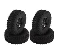 QWHTYO RC Car Tires Tyre Rims Compatible With Axial For SCX24 AX24 For TRX4M For FMS 1/18 1/24 RC Crawler Car Parts Metal 1.0" Beadlock Deep Dish Wheel Tire Set 4pcs(Black)