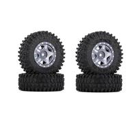 QWHTYO RC Car Tires Tyre Rims Compatible With Axial For SCX24 AXI00001 For Deadbolt For Gladiator 52 * 18mm 1.0" Beadlock Wheel Rims Tires Set For 1/24 RC Crawler Car(Silver,A)