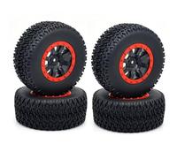 QWHTYO RC Car Tires Tyre Rims Compatible With Huanqi 727 For REMO 1:10 RC For Model Cars Short-course Truck Tire Parts Off-road Vehicle For Buggy Tires Wheel Wheels(A-RED)