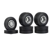 QWHTYO RC Car Tires Tyre Rims Compatible With Tamiya 1/14 RC Trailer Tractor Truck Car 6PCS Metal Front & Rear Wheel Hub Rubber Tire Wheel Tyre Complete Set