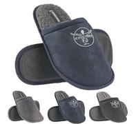 QWICK-FIT MENS SLIPPERS WINTER WARM MULE FUR SLIP ON MULES COSY MEMORY FOAM INDOOR SLIP ON SHOES SIZE (NAVY, UK Footwear Size System, Adult, Men, Numeric, Medium, 11)