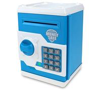 Qwifyu Piggy Bank for Boys Girls, 4 5 6 7 8 9 10 Year Old Girl Boy Birthday Gift Ideas, Electronic Password Money Saving Box ATM, Great Gift Safe Bank Toys for Kids (Blue White)
