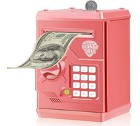 Qwifyu Piggy Bank for Boys Girls, Kids Safe Money Bank for 4 5 6 7 8 9 10 Year Old Girl Boy Birthday Gift,Electronic Password Money Saving Box ATM Safe Bank Toys for Kids (Coral Color)
