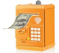 Qwifyu Piggy Bank for Boys Girls, Kids Safe Money Bank for 4 5 6 7 8 9 10 Year Old Girl Boy Birthday Gift,Electronic Password Money Saving Box ATM Safe Bank Toys for Kids (Orange)
