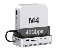 Qwiizlab 40Gbps Mac mini M4/M4 Pro Stand Hub with NVMe SSD Enclosure, Docking Station with USB-C 10Gbps, USB-A 10Gbps, TF/SD 4.0 Card Readers 312MB/s, USB-A 2.0, Fits M.2 PCIe up to 8TB