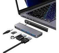 Qwiizlab USB C Hub 5-in-1 Adapter, USB 3.0 Data Port, microSD Card Reader, 3.5mm Audio Port for 2024/23/22/21 14/16-inch MacBook Pro M4/M3/M2/M1 Pro/Max (Gray)