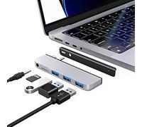 Qwiizlab USB C Hub 5-in-1 Adapter, USB 3.0 Data Port, microSD Card Reader, 3.5mm Audio Port for 2024/23/22/21 14/16-inch MacBook Pro M4/M3/M2/M1 Pro/Max (Silver)