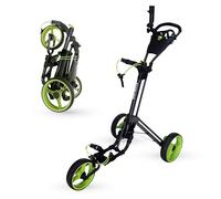 Qwik-Fold 3 Wheel Push Pull Golf CART - Foot Brake - ONE Second to Open & Close! (Black/Lime)