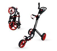Qwik-Fold 3 Wheel Push Pull Golf Cart, Patented Bullet System and Foot Brake, ONE Second to Open and Close! (Black/Red) (933-3.0-BLK/RED)